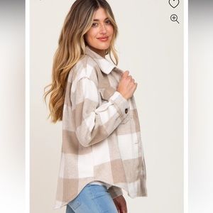 Beige and white plaid shacket